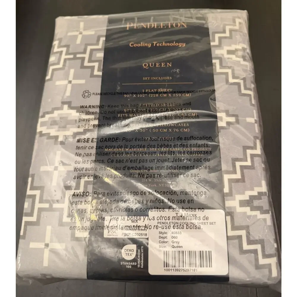 New! Pendleton OTERO Gray 4pc Queen Sheet Set With Cooling Technology Aztec